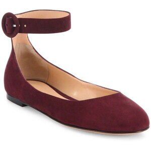 Barely Worn Gianvito Rossi Suede Ballet Flats with Ankle Strap in Burgundy